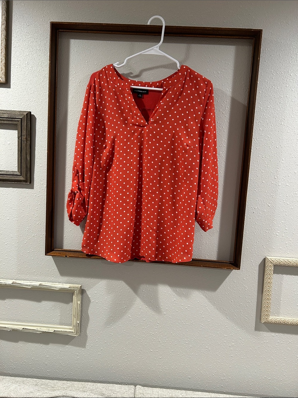 Burnt Orange Polka Dot V-Neck Blouse - Women